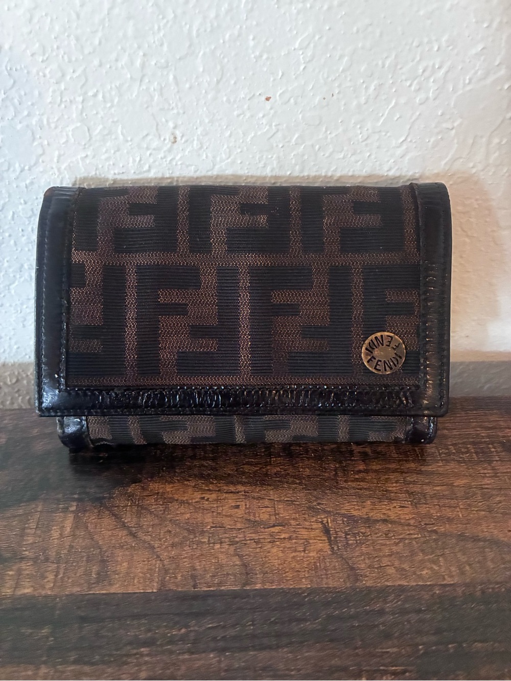 Vintage Fendi Zucca Black and Brown FF Canvas Compact Trifold Wallet Y2K